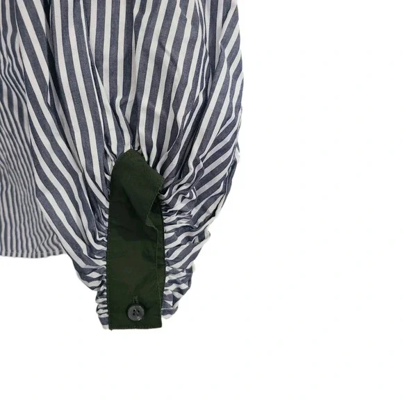 Loft Colorblock Poplin Petite Blouse Top Women's Sz XSP Green/White Casual Cute - Picture 7 of 11